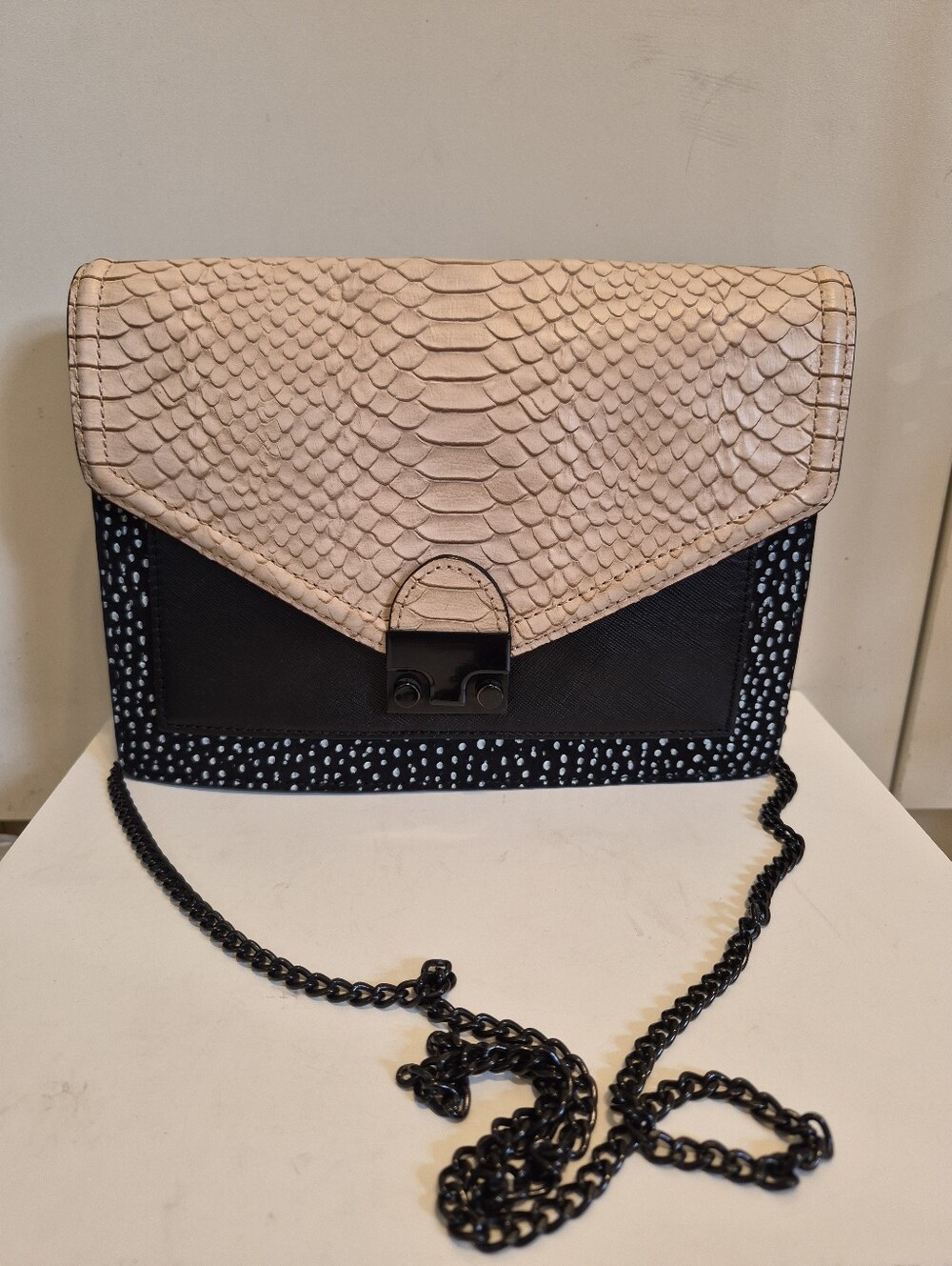 Loeffler Randall Mixed Media Leather Crossbody/Clutch Bag Lock Ret.$295